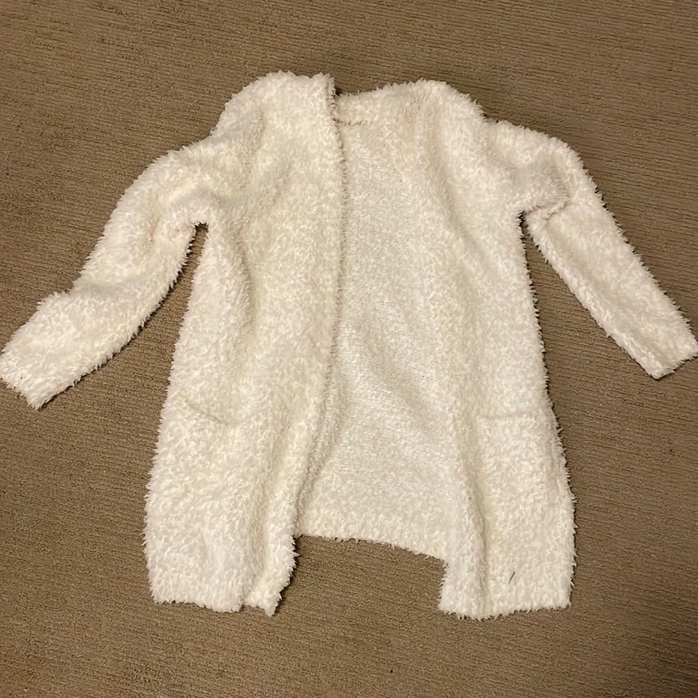 soft, fuzzy, white cardigan size large (runs small - fits more like a medium)